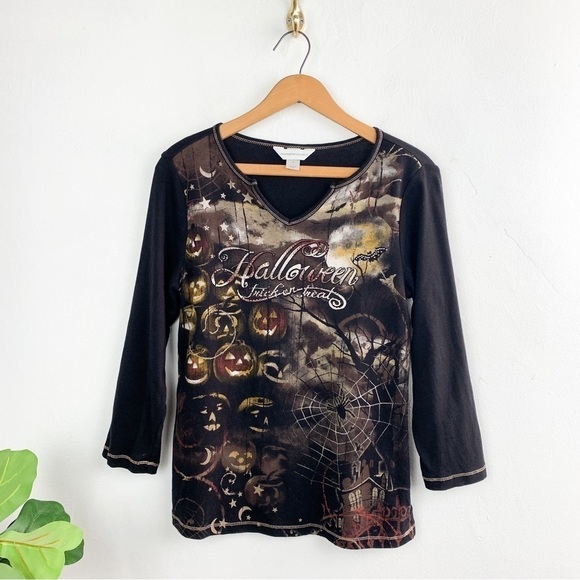 Y2K Halloween Gothic Rhinestone Knit Long Sleeve Sz S - Picture 1 of 7